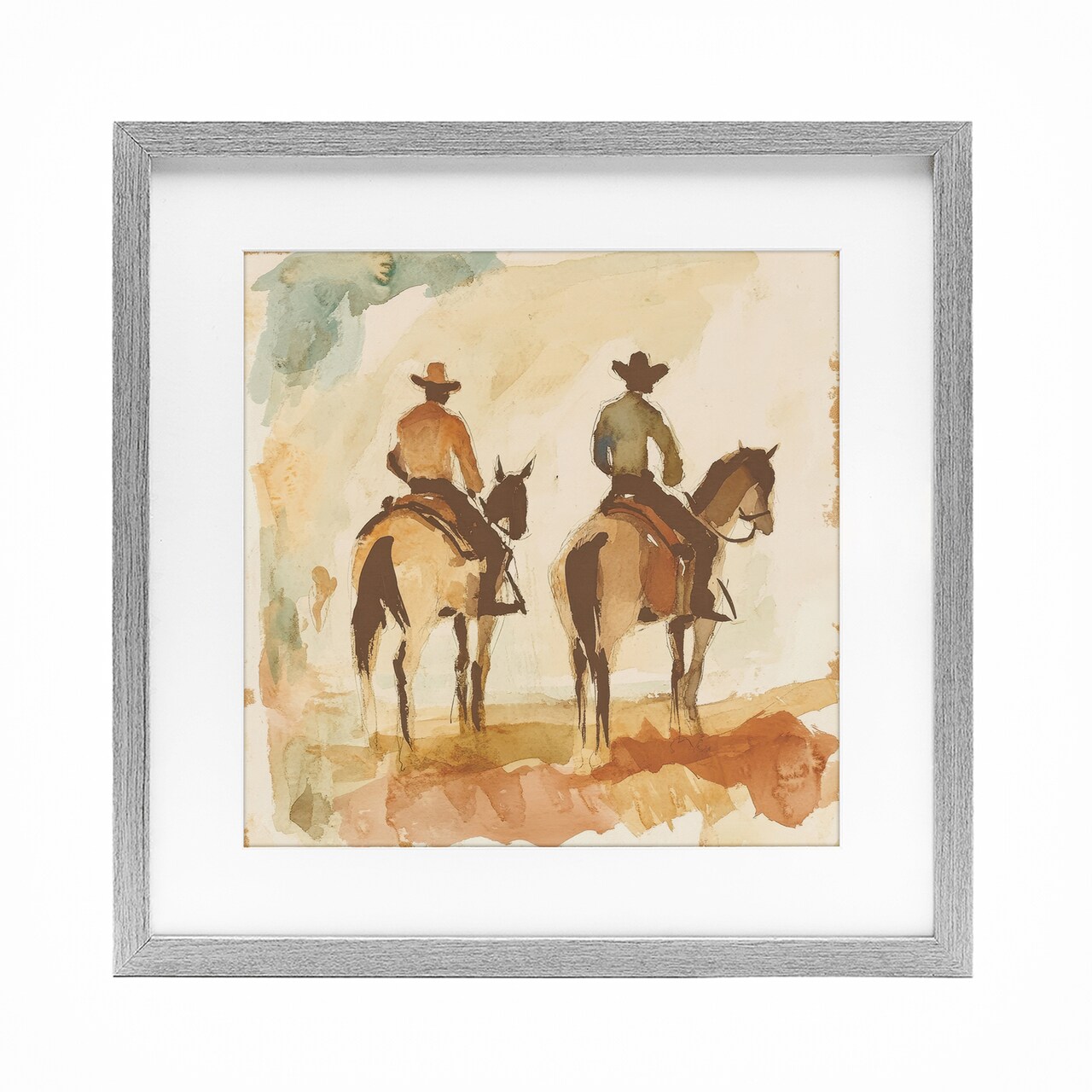 Stupell Industries Western Watercolor Cowboys Right Framed Print Under Glass, design by Petal Prints Design